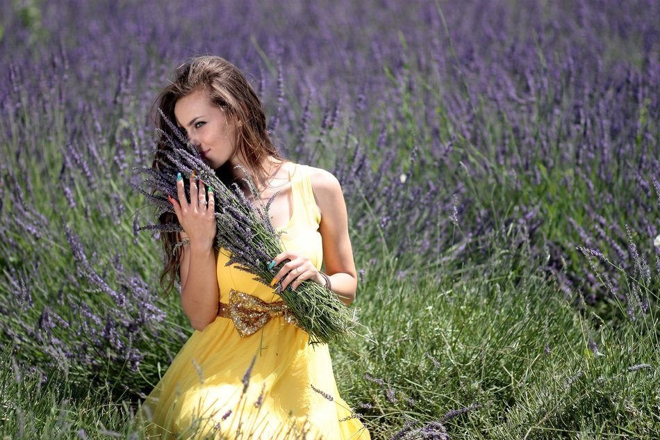 girl in yellow dress in the lavender field