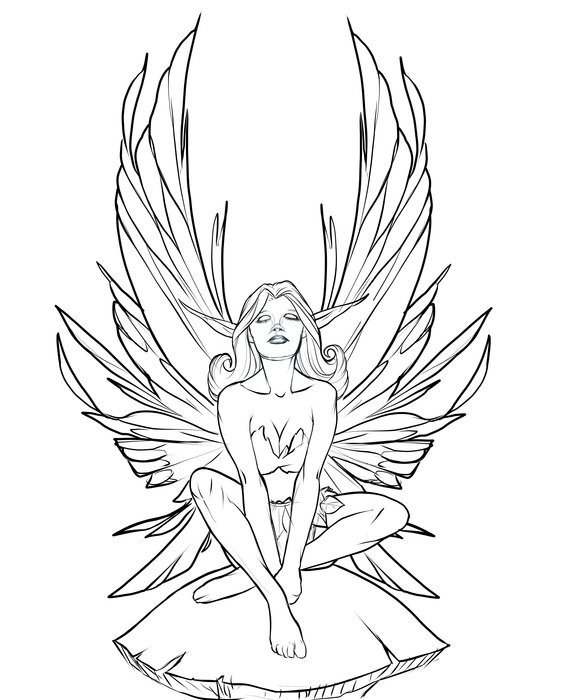 Black and white drawing of the fairy clipart
