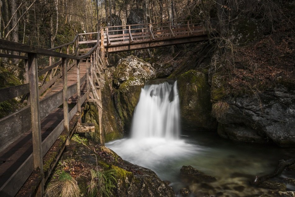 Water Bach River Waterfall wooden bridge view