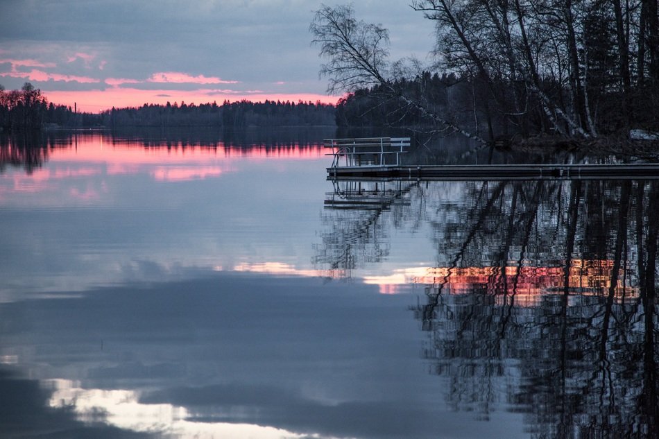 extraordinary beautiful Night over the lake in finland