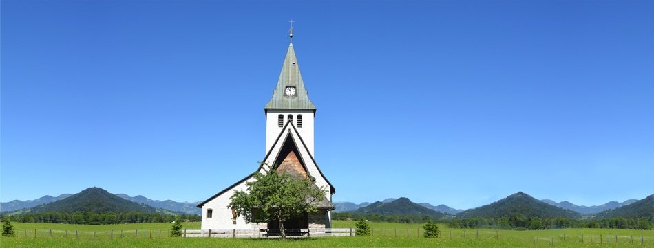 church on the background of a mountain panorama