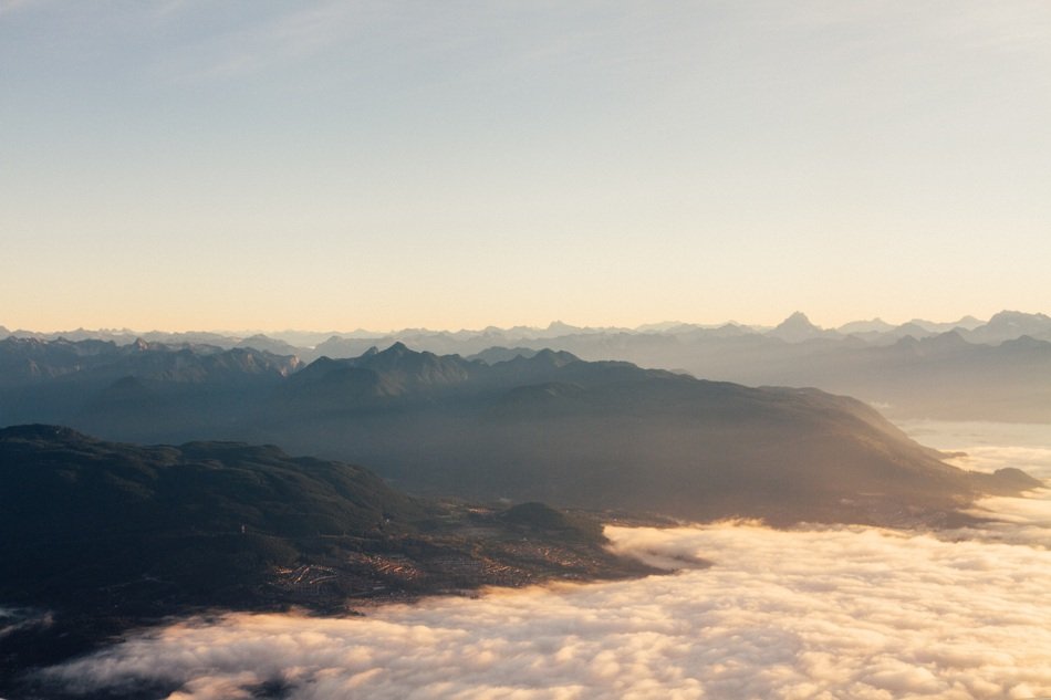 panorama of the mountain range in the sunlight