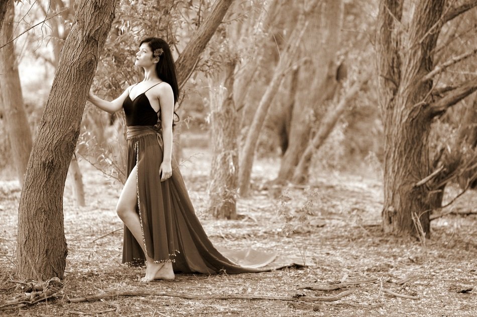Vintage photo of the girl in the forest