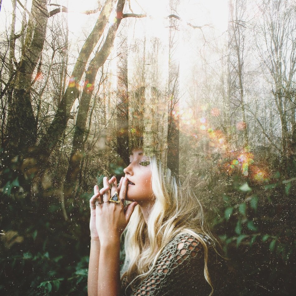 girl in the forest in the fog