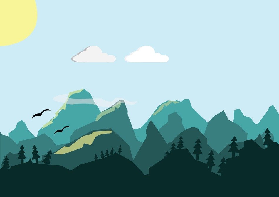 drawing of the sun over the mountains