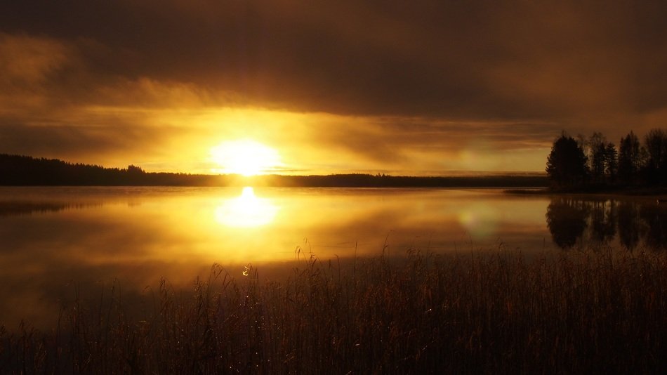 yellow sunrise over the water on the horizon
