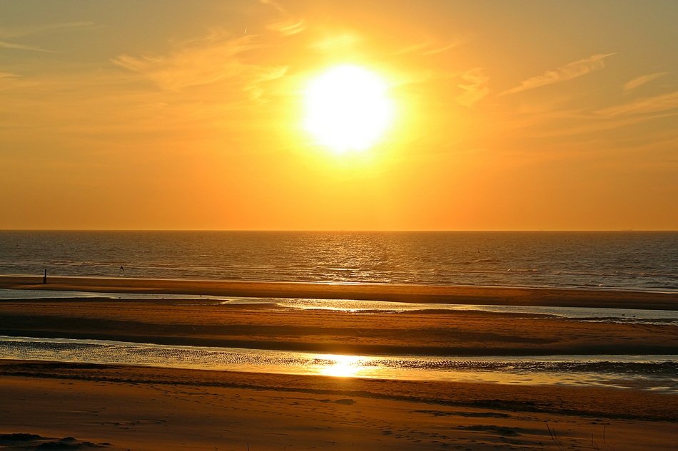 sun and sea in the evening