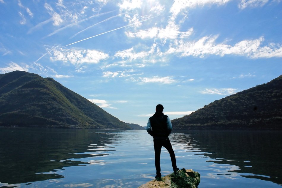 thoughtful man near the lake
