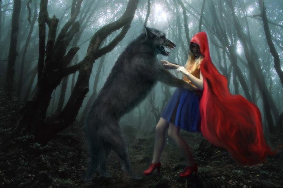 image of a tale of a wolf and a red cap