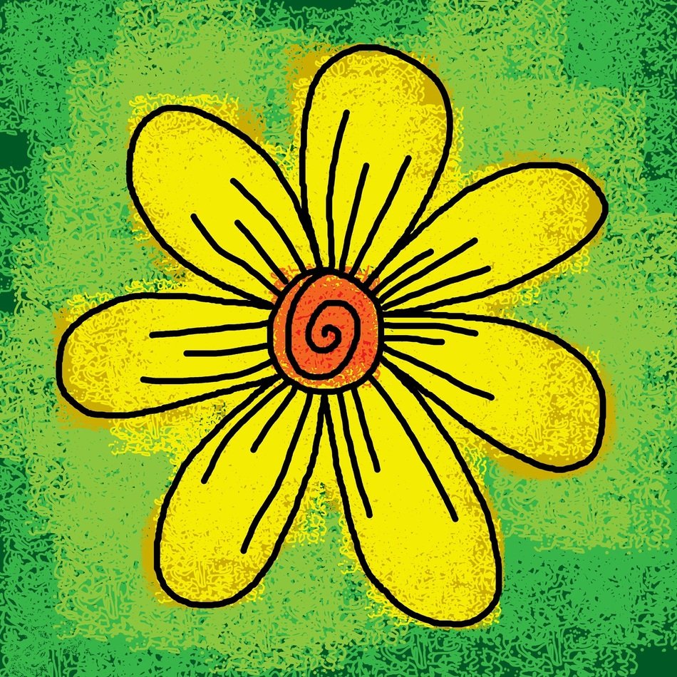 drawing with the image of a yellow flower