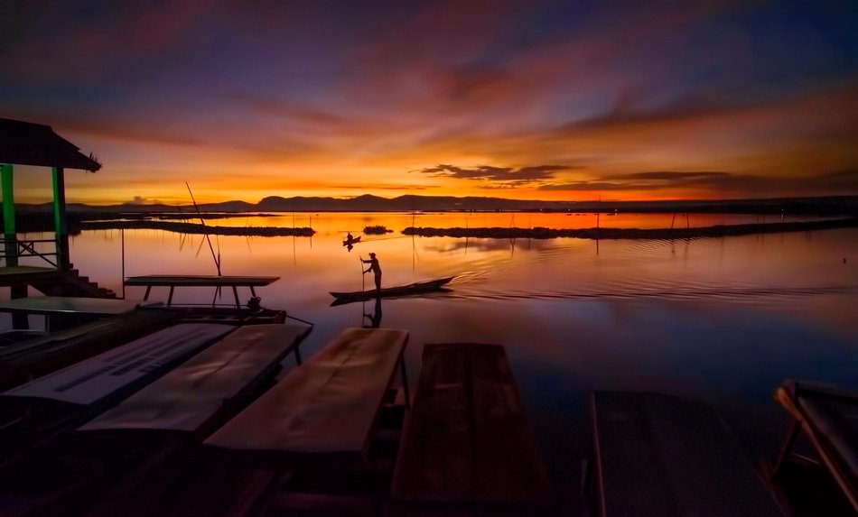 Panorama view of sunset over the tropical beach