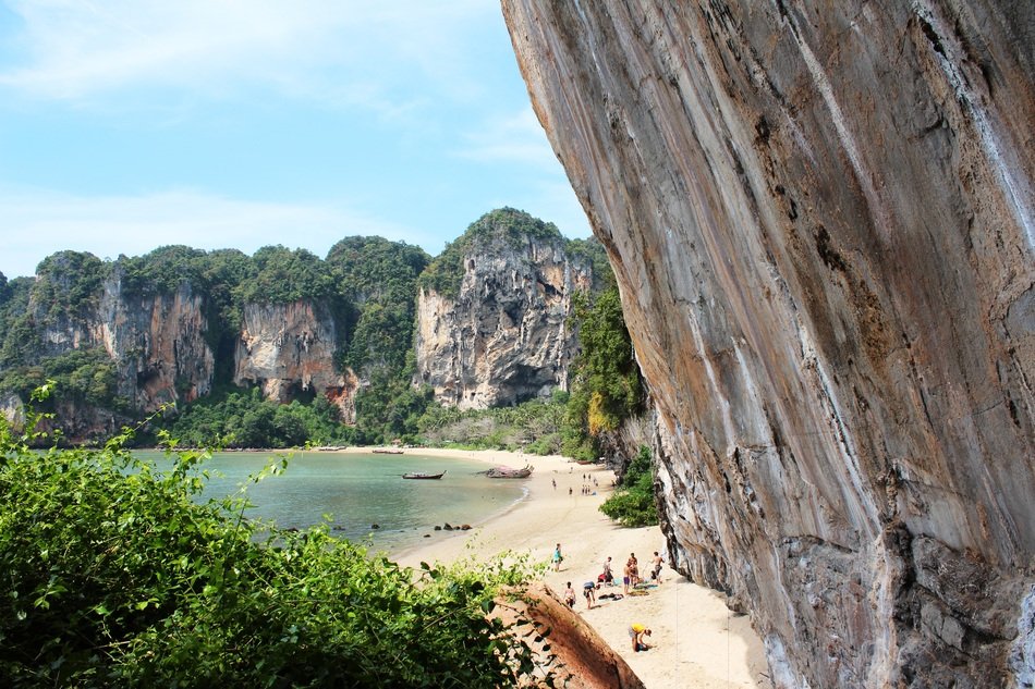 High rock wall on a beach