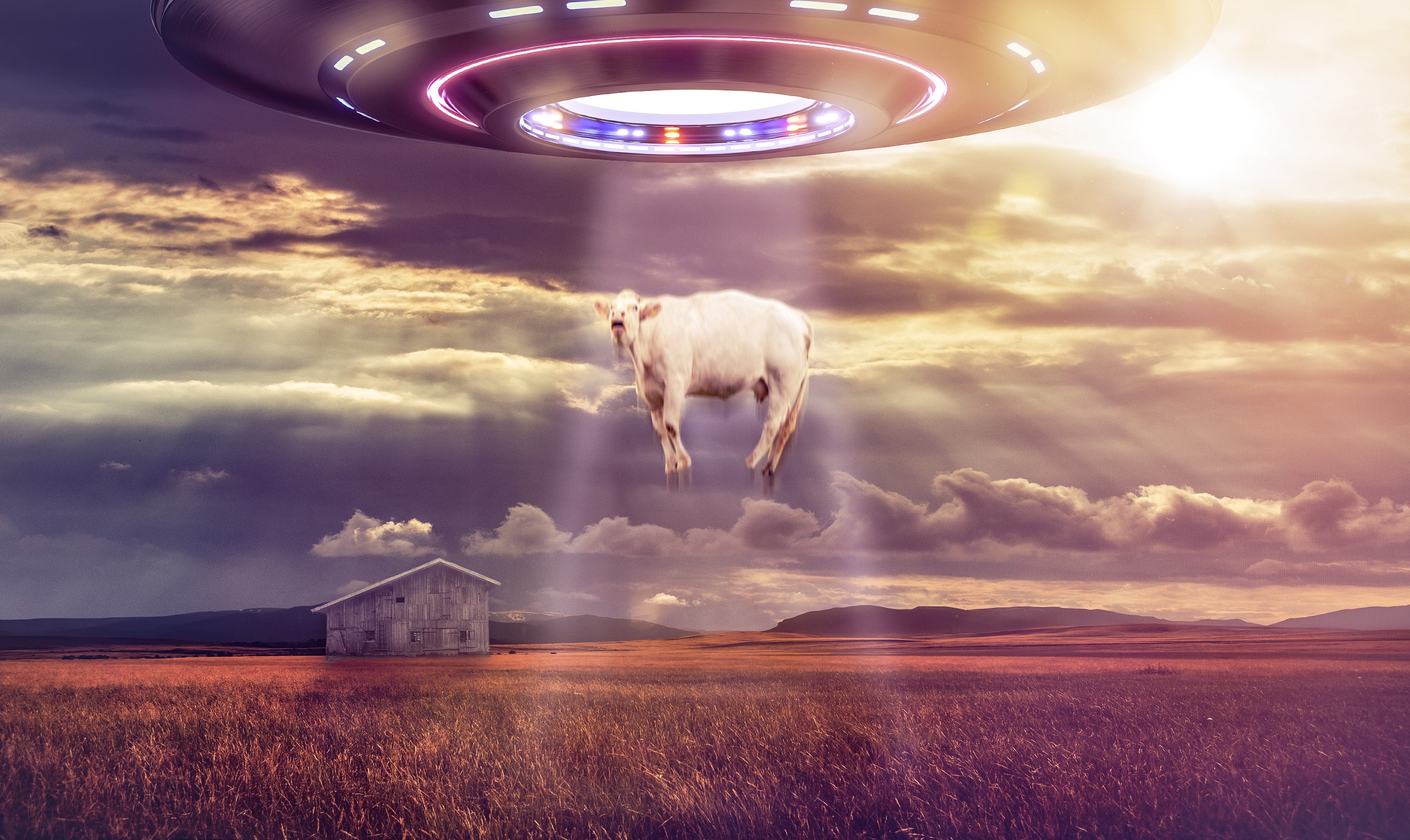UFO abducts a cow drawing free image download