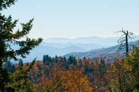 panorama of the mountain range in the smoke