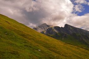 Landscape of hills in Switzerland on a cloudy day