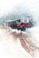 Train in Winter Forest painted scene