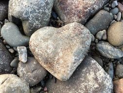 heart-shaped stone lies on stones