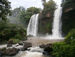 scenic Salto Dos Hermanas or Two Sisters Falls in forest, Argentina