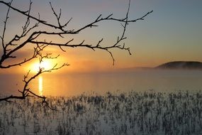 sunrise on the horizon in winter