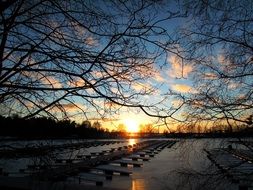 sunset over a bay in a lake in Finland