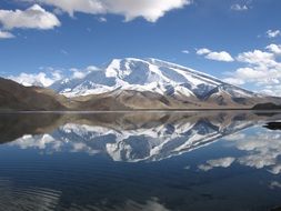 beautiful muztagh ata Mountain on waterside, China
