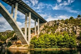 bottom view of concrete Bridge at rocky Sea coast, Croatia