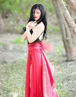 Long haired Girl Brunette Red Beauty Forest