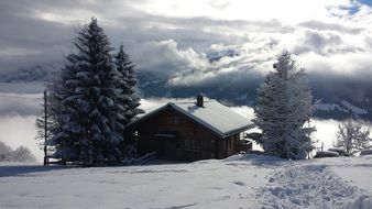 landscape of snowy mountains of switzerland like a winter fairy