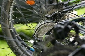 close-up bracket of a bright mountain bike