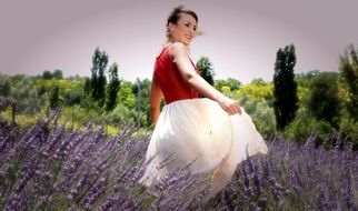 dancing blonde in the lavender field