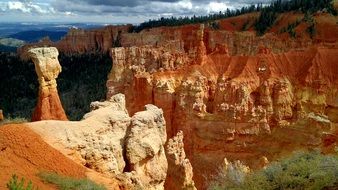 Beautiful landscape of colorful Bryce Canyon with green trees in Utah, United States of America