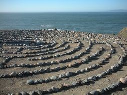 Stone Labyrinth on a beach on a sunny day