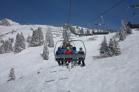 skiers on the cable car in Arlberg