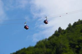 high cableway over green trees