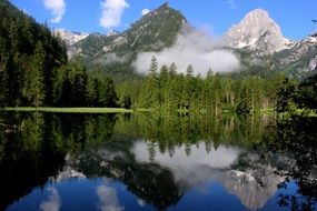 Landscape with the mountains and pond
