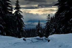 twilight in the snowy mountains