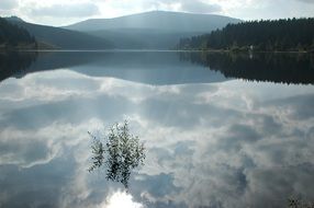 mirror image of clouds in a lake