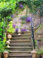 vintage Staircase with purple Flowers on walls