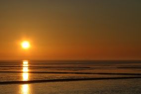 landscape of tranquil sunset on the Wadden Sea