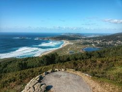 View from the mountain to the sea edge, Spain, galicia