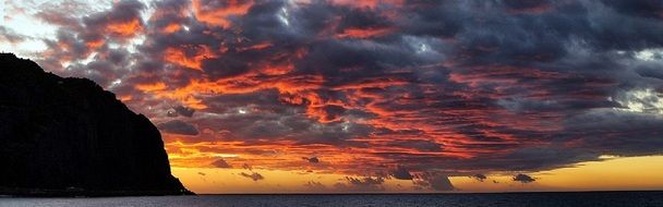 Dark clouds over the ocean during sunset