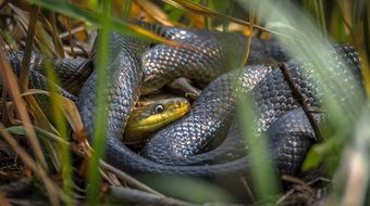 Snake in a Grass close-up on blurred background