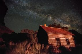 Fruita Schoolhouse at night under starry sky, usa, Utah