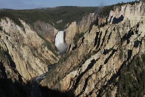 Lower Falls of the Yellowstone River among rocks, usa, wyoming