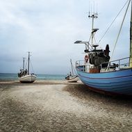 boats on a danish beach on the north sea
