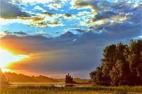 bright sunset over Quebec in Canada
