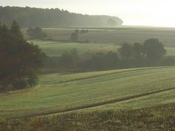 panorama of weser uplands in a sunny haze