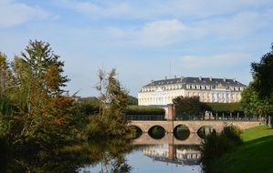 pond in the garden near the castle