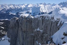 panorama of the abyss near the snowy rocks