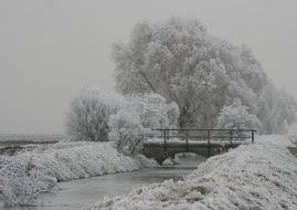 bridge over the river among the snowy landscape